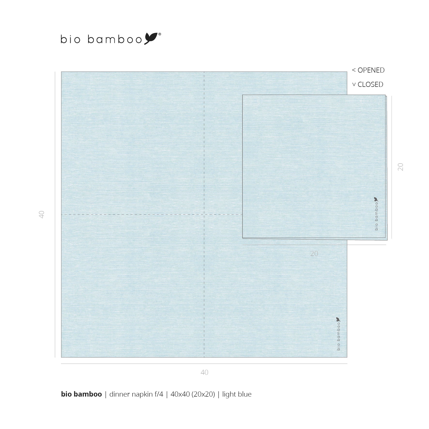 Pack 25 single use napkins 40x40 - BIO BAMBOO® LIGHT BLUE