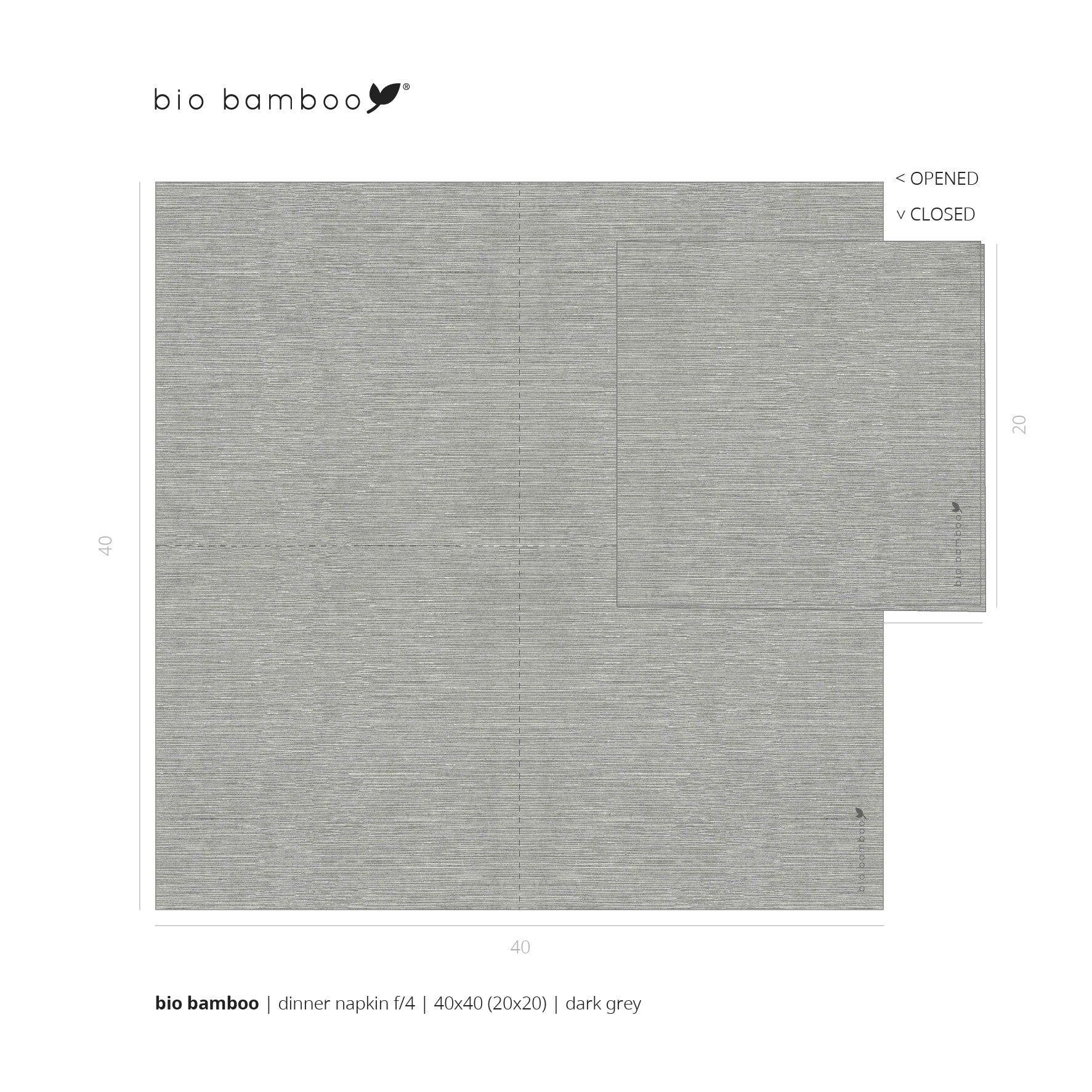 Pack 25 single use napkins 40x40 - BIO BAMBOO® DARK GREY