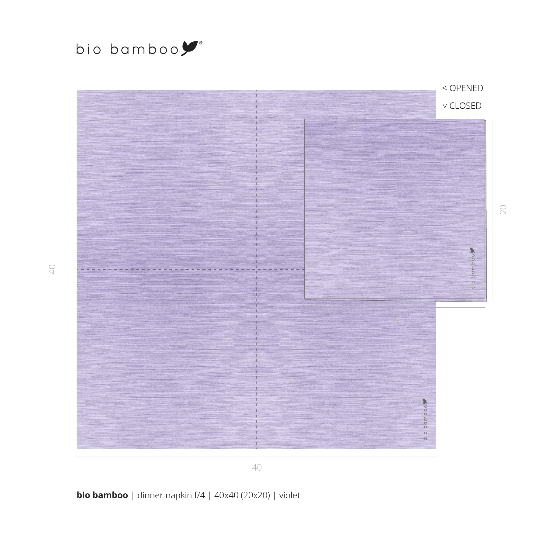 Pack 25 single use napkins 40x40 - BIO BAMBOO® VIOLET
