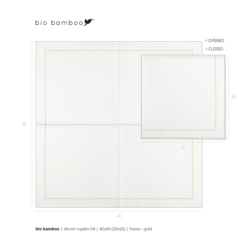 Pack 25 single use napkins 40x40 - BIO BAMBOO® FRAME GOLD