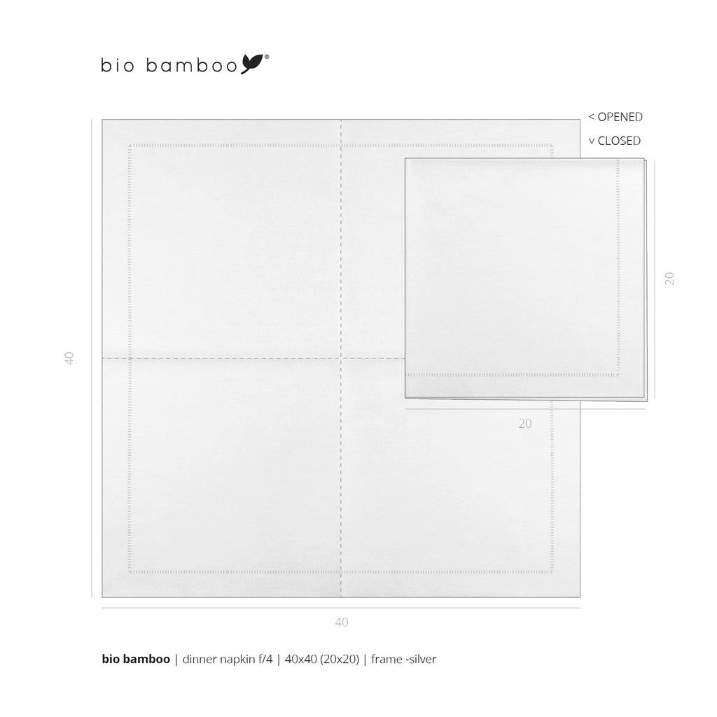 Pack 25 single use napkins 40x40 - BIO BAMBOO® FRAME SILVER
