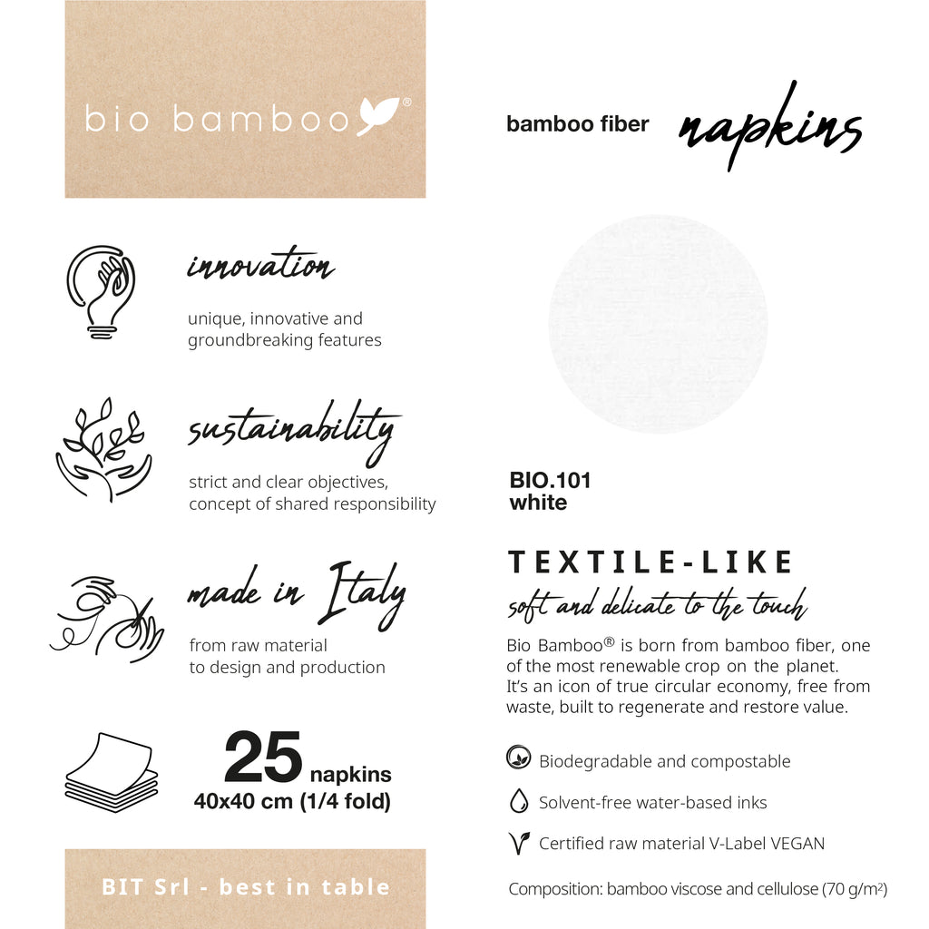 Pack 25 single use napkins 40x40 - BIO BAMBOO® WHITE
