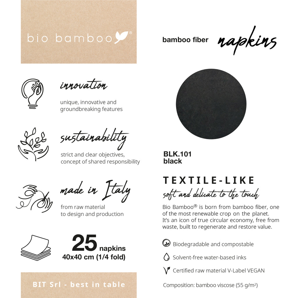 Pack 25 single use napkins 40x40 - BIO BAMBOO® BLACK