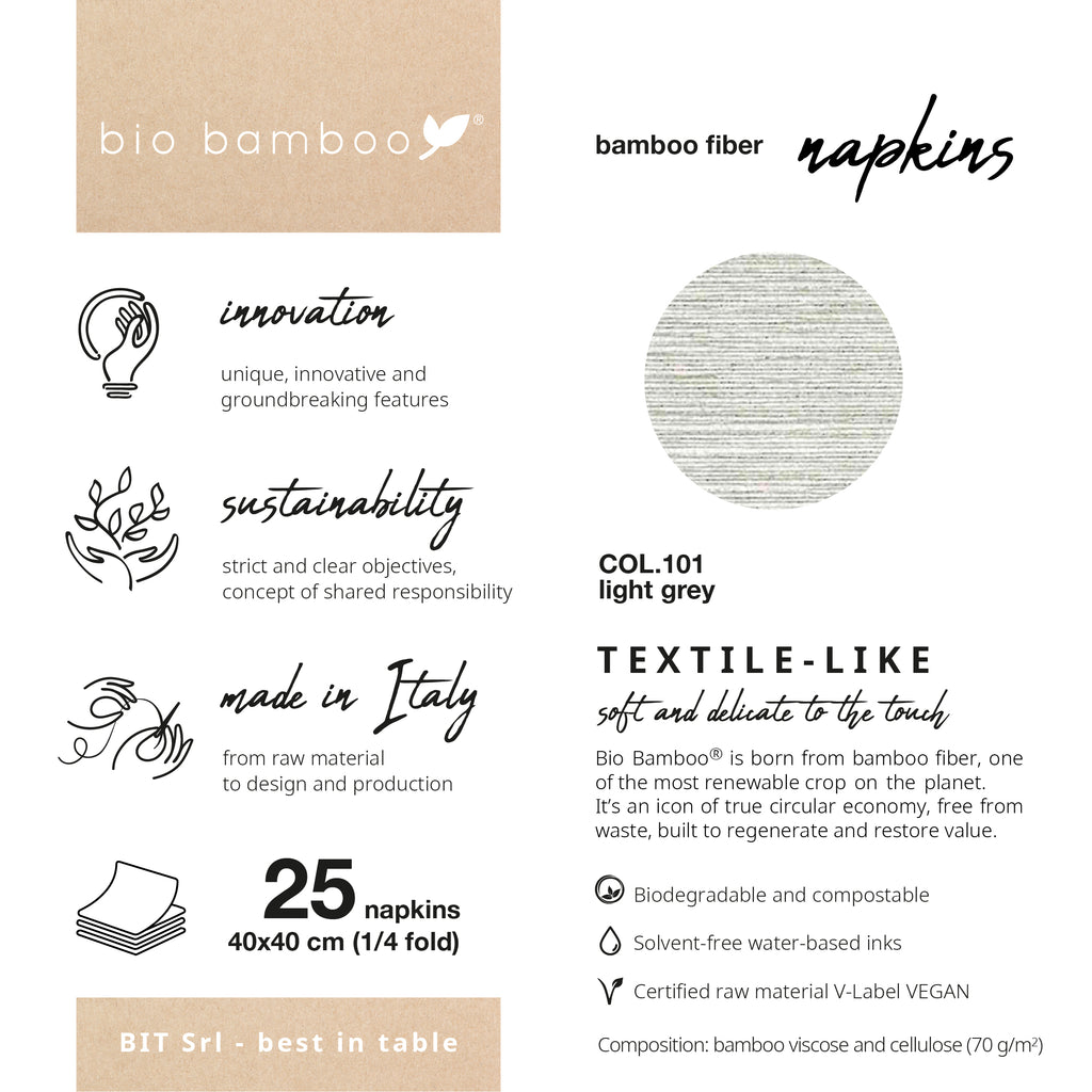 Pack 25 single use napkins 40x40 - BIO BAMBOO® LIGHT GREY