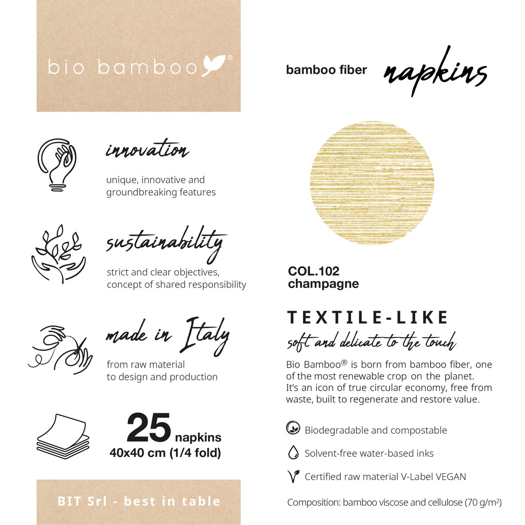 Pack 25 single use napkins 40x40 - BIO BAMBOO® CHAMPAGNE