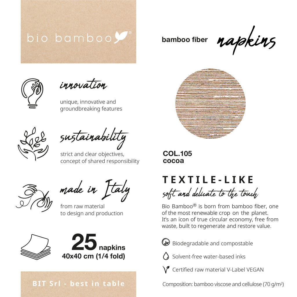 Pack 25 single use napkins 40x40 - BIO BAMBOO® COCOA