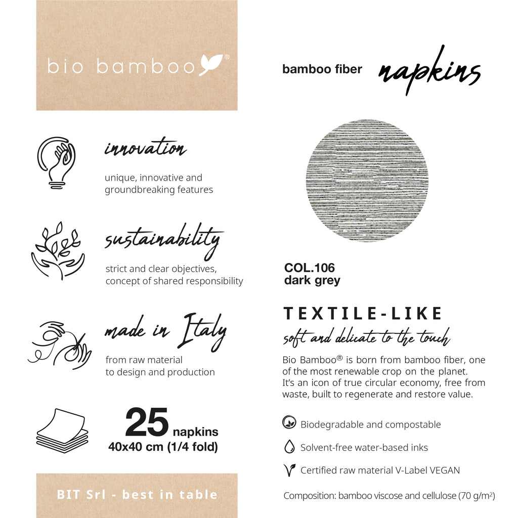 Pack 25 single use napkins 40x40 - BIO BAMBOO® DARK GREY