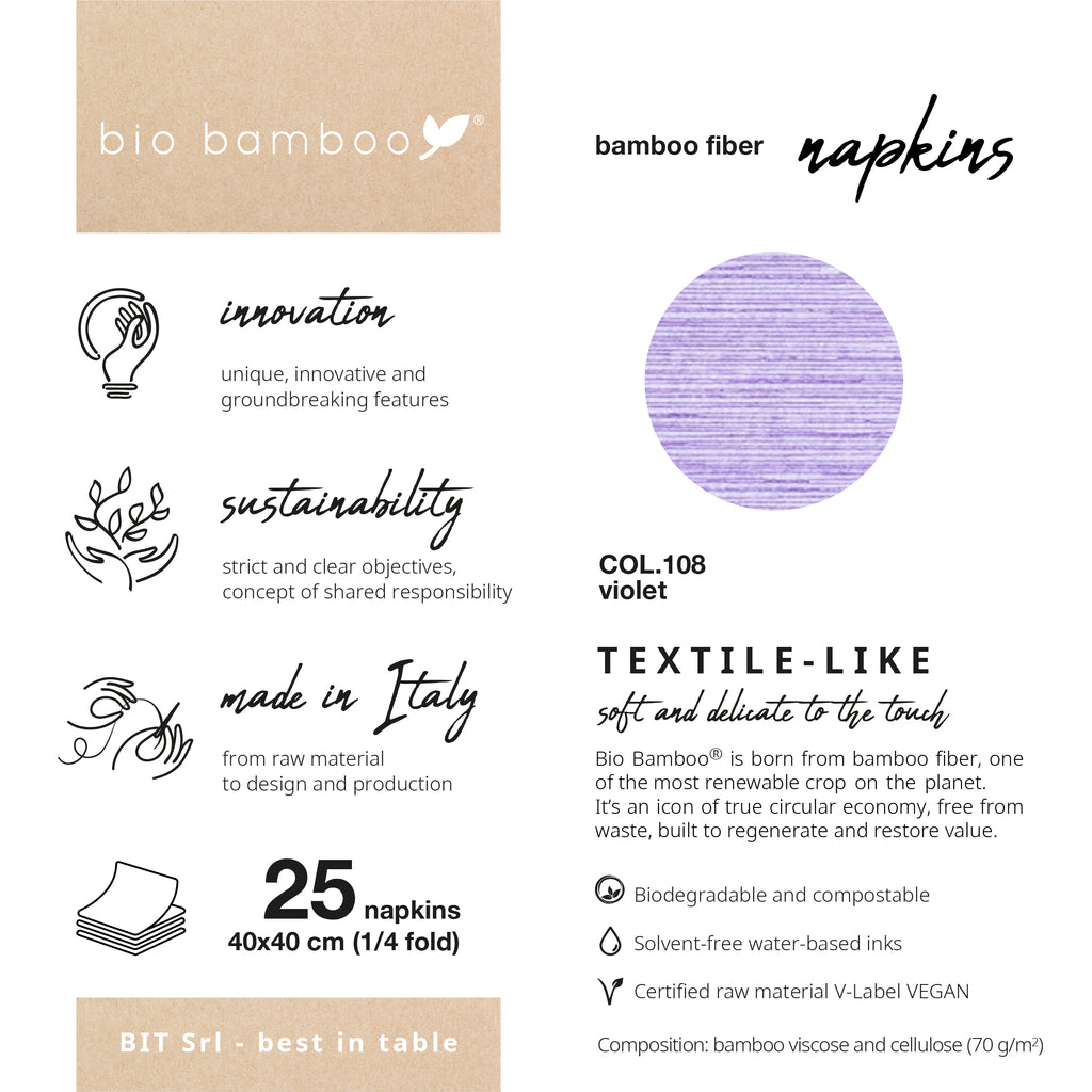 Pack 25 single use napkins 40x40 - BIO BAMBOO® VIOLET