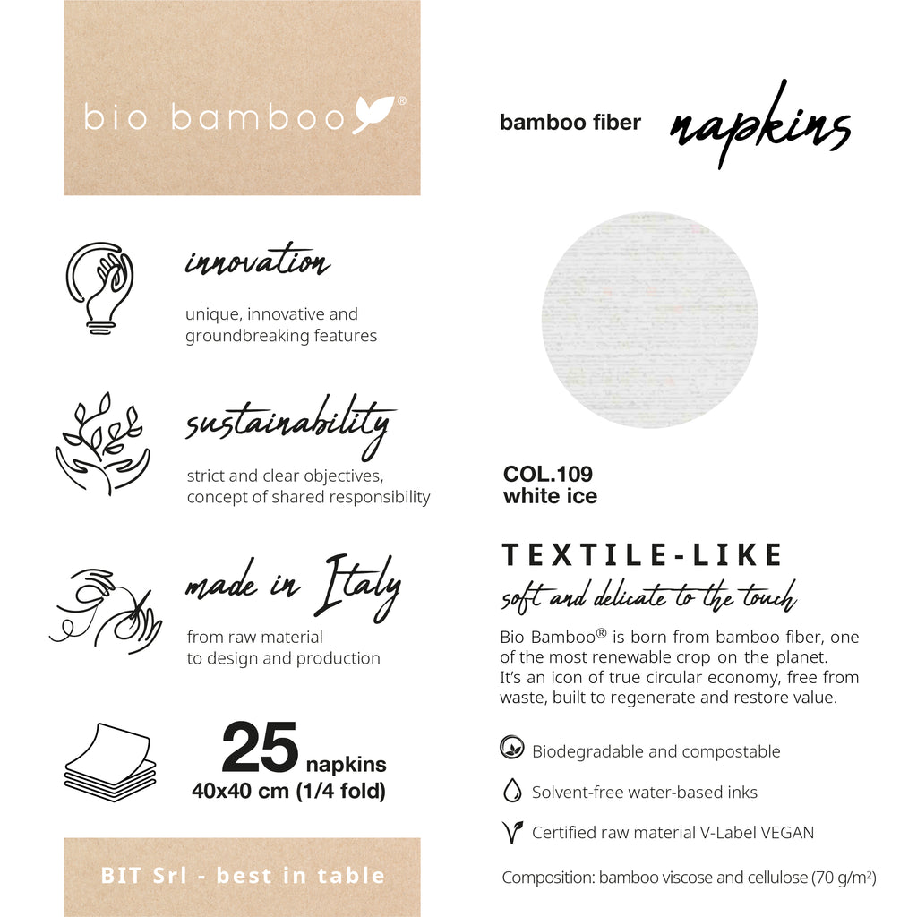 Pack 25 single use napkins 40x40 - BIO BAMBOO® WHITE ICE