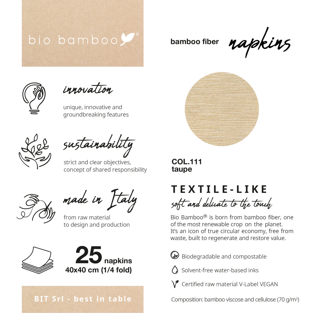 Pack 25 single use napkins 40x40 - BIO BAMBOO® TAUPE