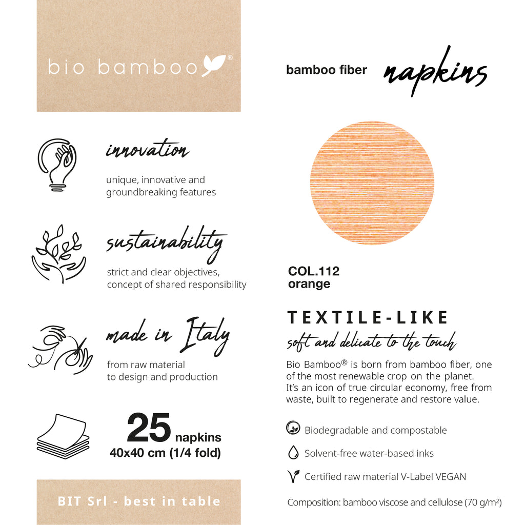 Pack 25 single use napkins 40x40 - BIO BAMBOO® ORANGE